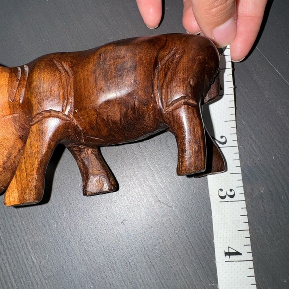 Hand Carved Wooden Rhino Solid Wood Rhinoceros Figurine Figure Sculpture - Picture 9 of 9